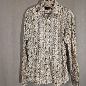 Men's Casual Paisley Button-Down Shirt - Beige and Brown
